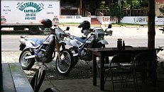 Costa Rica April 2005; Our DR650s at a Soda near Atenas * Apr 02, 2005 - 09:06 AM